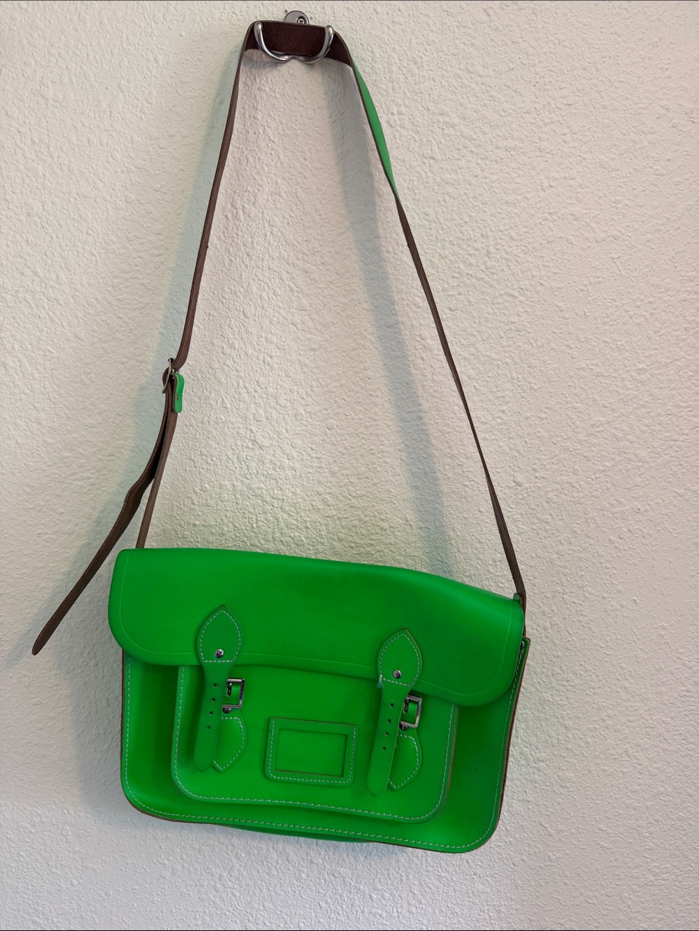 The Cambridge Satchel Company Neon Green Satchel with Brown Strap